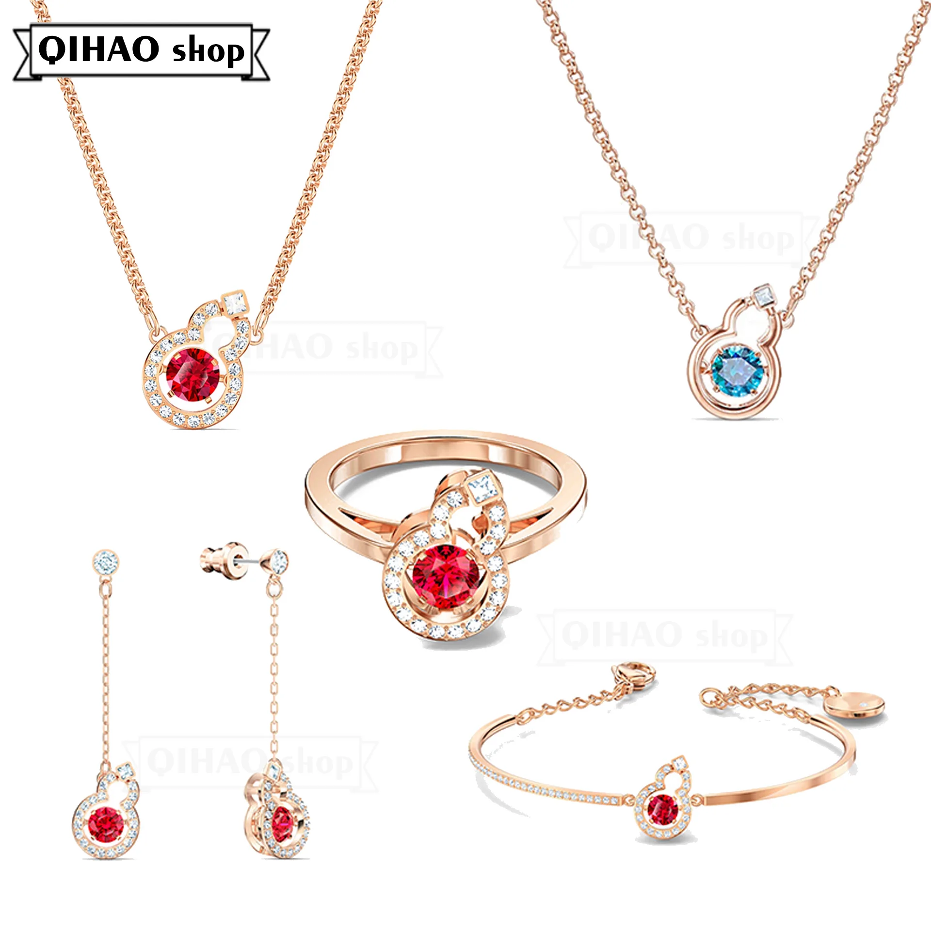 

High Quality SWA Exquisite Lovely Dancing Crystal Gourd Shaped Female Pendant Necklace Charm Fashion Jewelry