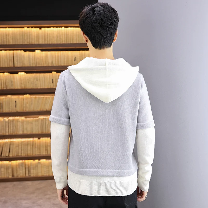 

High Quality Men's Hoodies Sweatshirts Plus Size Patchwork Contrasted Color Casual Hooded Knitwear Men Pullover Hip Hop Street W