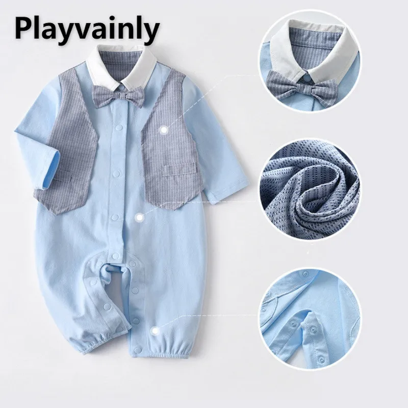 

Комбинезон с длинным рукавом для мальчиков, голубой комбинезон в стиле пэчворк из двух предметов для младенцев, джентльменов, на день рожде...