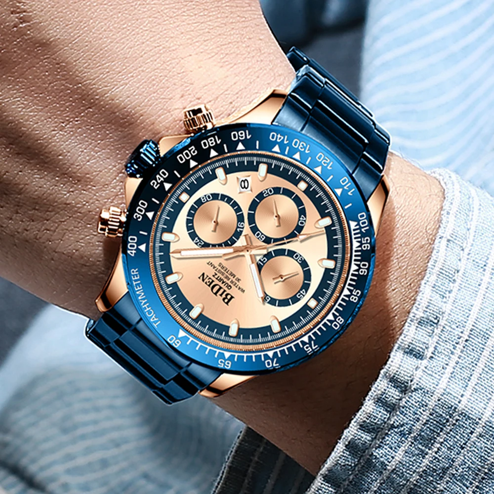 

Top Mens Watches Automatic Date Waterproof Chronograph Quartz Watch Full Stainless Steel Fashion Classic Male Clock Dropshipping