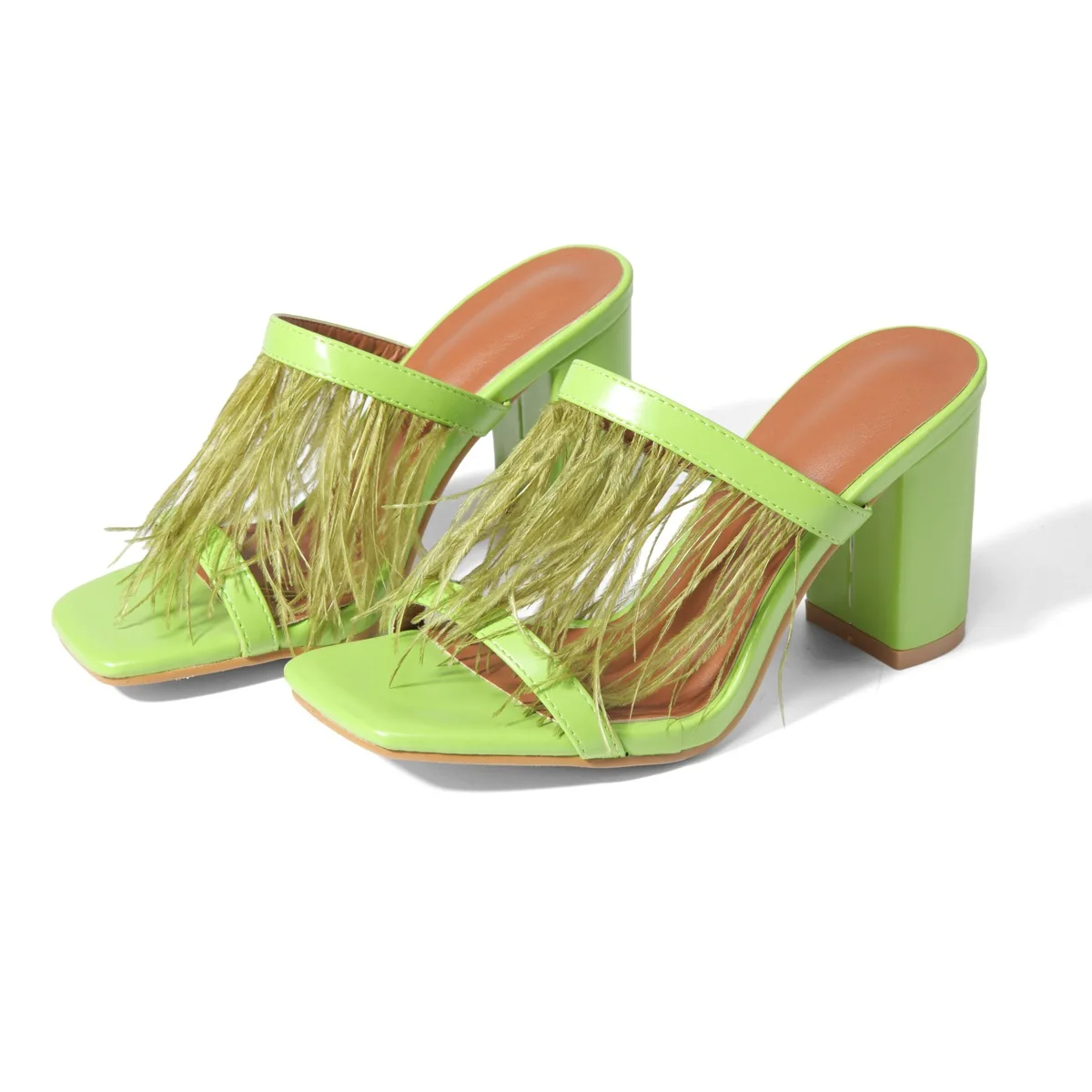 

Женские босоножки с бахромой, шлепанцы из шелка на тонком высоком каблуке, Размеры 35-42, для лета, 2020