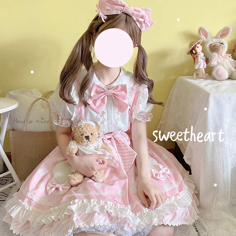 

Юбка Jk Lolita в японском стиле в горошек с оборками для маленьких кукол юбка на тонких лямках для женщин Летняя Милая модная Милая Одежда с бантом Новинка