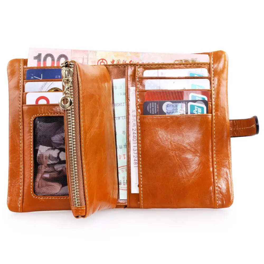 Женский кошелек из воловьей кожи с тремя сложениями короткий кожаный бумажник