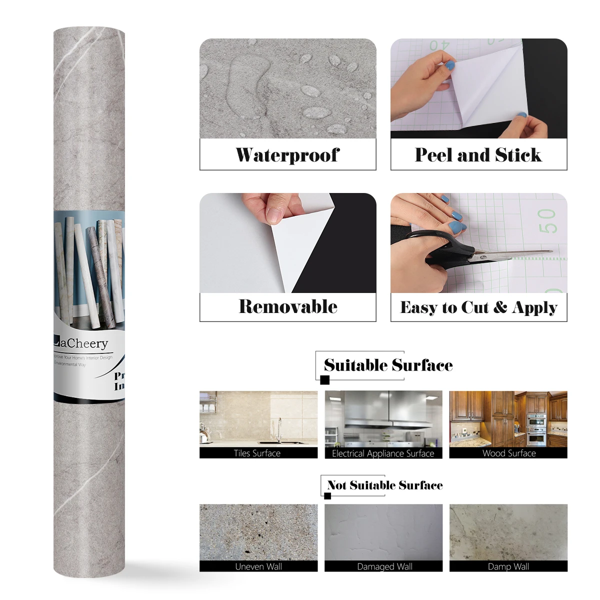 

New Arrivals Marble Waterproof Wallpapers Self Adhesive Easy to Removable for Bathroom Kitchen Countertop Stove Cabinet Stickers