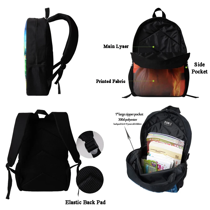 

INSTANTARTS Soccer Ball on Fire and Water 3PCS School Backpack Sets Kid Gift 3D Print Large Capacity Shoulder Bags Rucksack