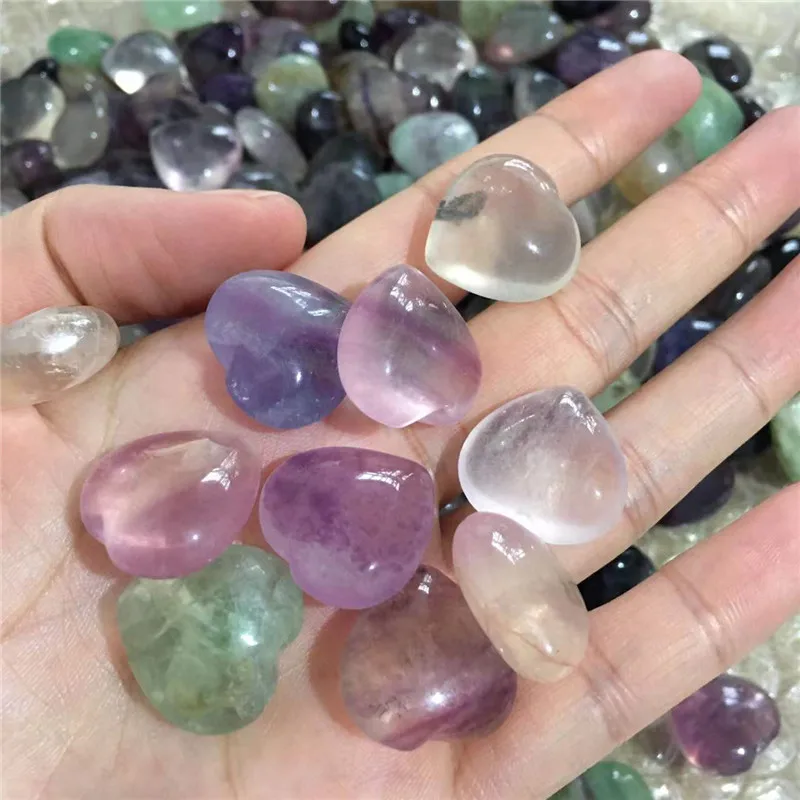

Natural Healing Crystals And Stones Rainbow Fluorite 20mm Mini Small Crystal Hearts For gift
