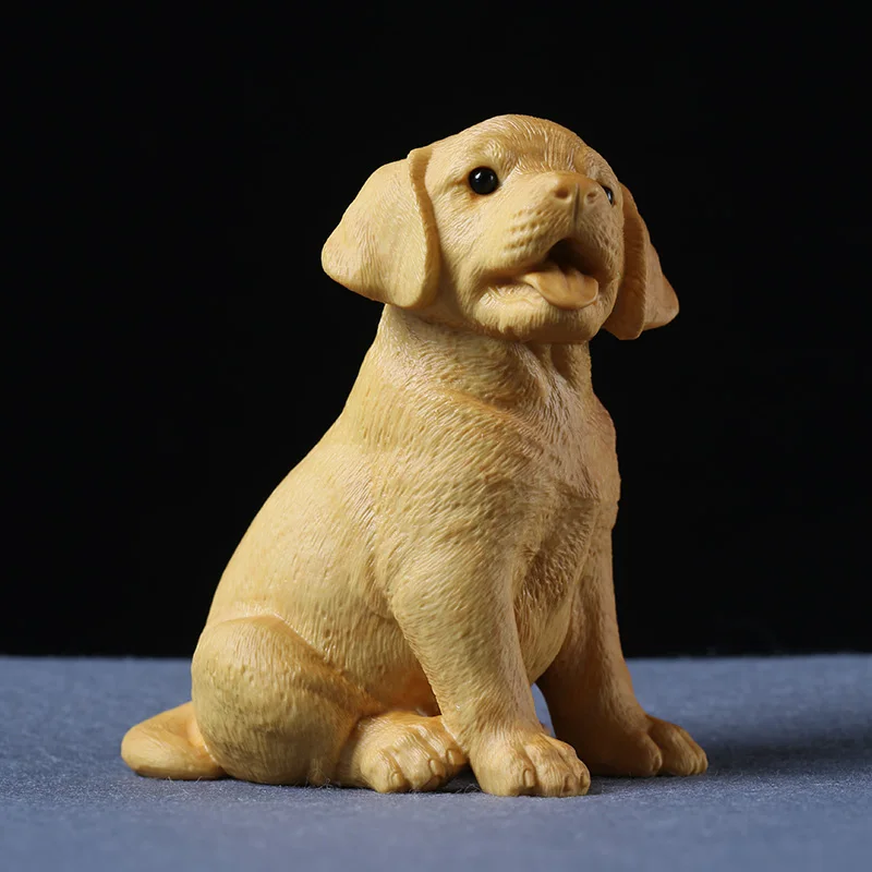 

Boxwood 6cm 8cm Lucky Dog Sculpture Prosperous Wealth Puppy Wood Animal Statue Home Decor