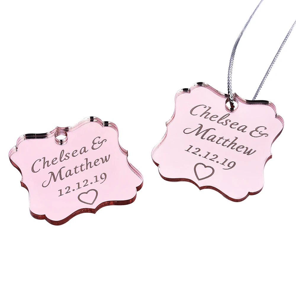 10PCS Personalized Engraved Lettering Name Card Tags Mirror Rose Gold Square Baby Shower Chocolates Decor Wedding Party Gift | Дом и сад