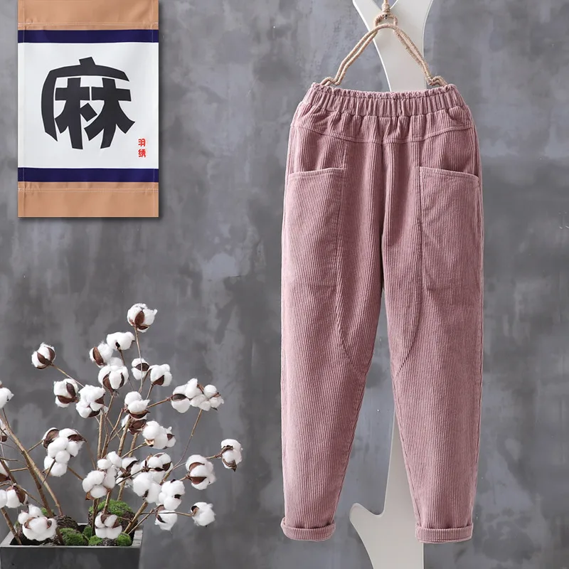 pink Neploe/осенне-зимние женские вельветовые брюки; Pantalon Mujer; штаны-шаровары с эластичной резинкой на талии; большие размеры; повседневные свободные брюки; 54595 - Цвет: pink