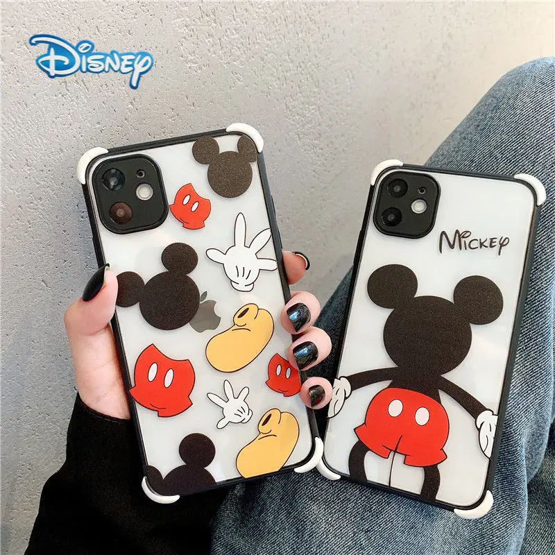 

Disney Mickey Cartoon Glass Mobile Phone Case for iPhone 13 12 11 Pro Max X XR 7 8 Plus SE Anti-Fall Cellphone Protective Covers