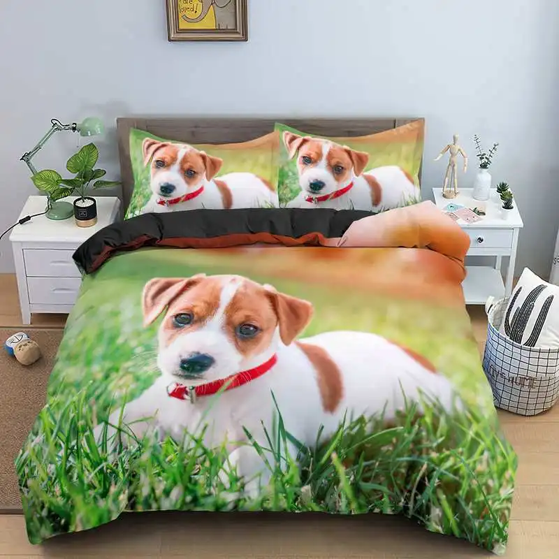 

Cute Jack Russell Dog Duvet Cover with Pillowcase Luxury Queen King Single Bedding Set for Kids Adult Bedclothes
