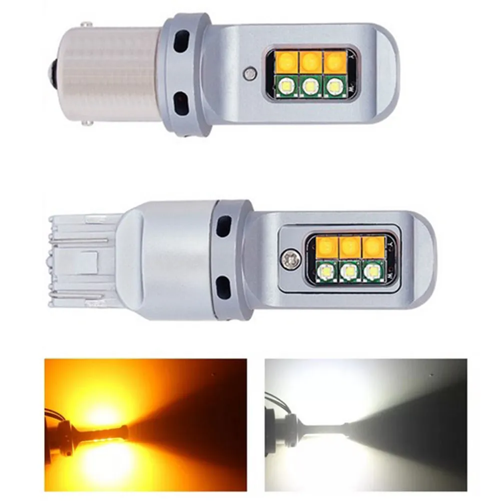 

2pcs Car LED Lights With Decoding Turn Signal Day Running Light Lamp 1156 7440 High Brightness 6500K White&Yellow