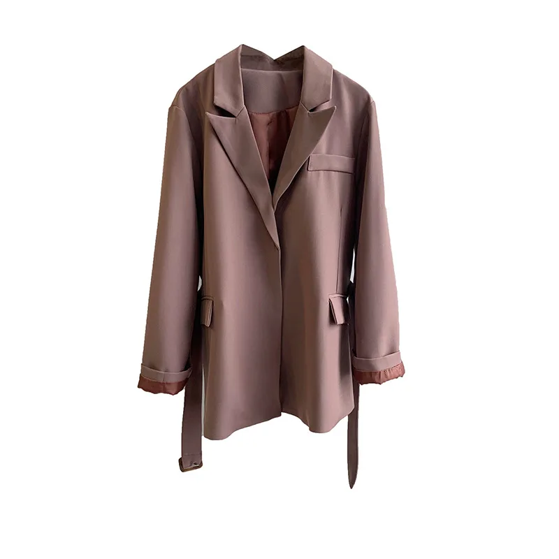 

Blazer 2021 Spring Women's Suit Jacket White Long-sleeved Tie Korean Loose Casual Suit