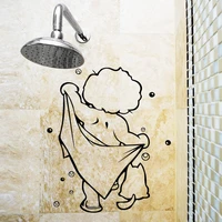 cartoon kid taking a bath wall stickers home decoration for bathroom glass art applique peel stick waterpoof vinyl wallpaper