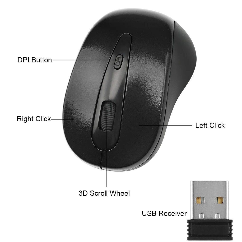 

2.4GHz Wireless Mouse 1600DPI Optical Computer Cordless Office Mice with USB Receiver For Laptop Universal Computer Peripherals