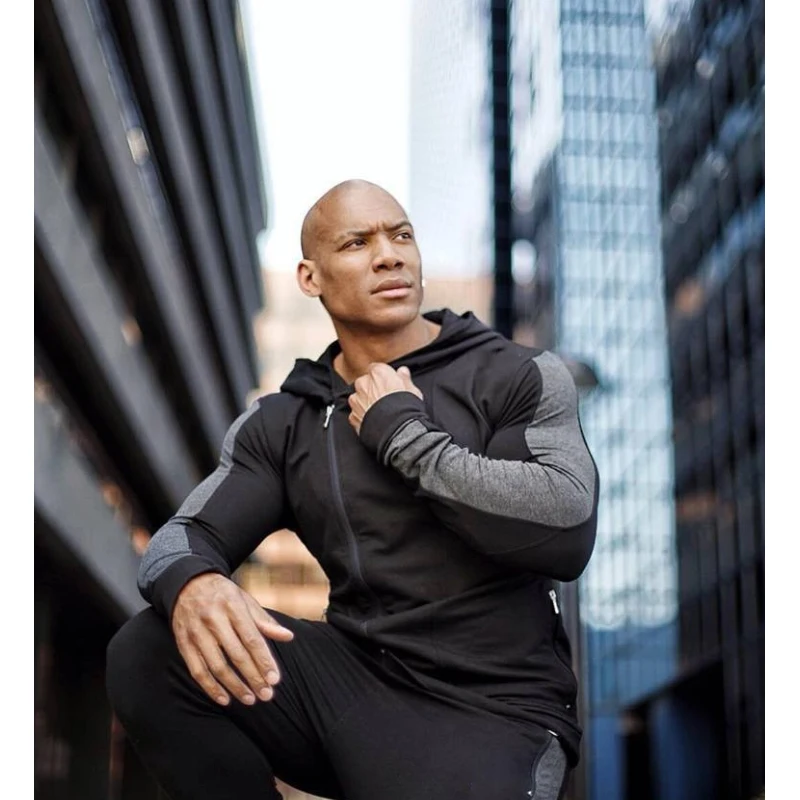 Мужские спортивные костюмы для бега бодибилдинга толстовки + штаны мужские