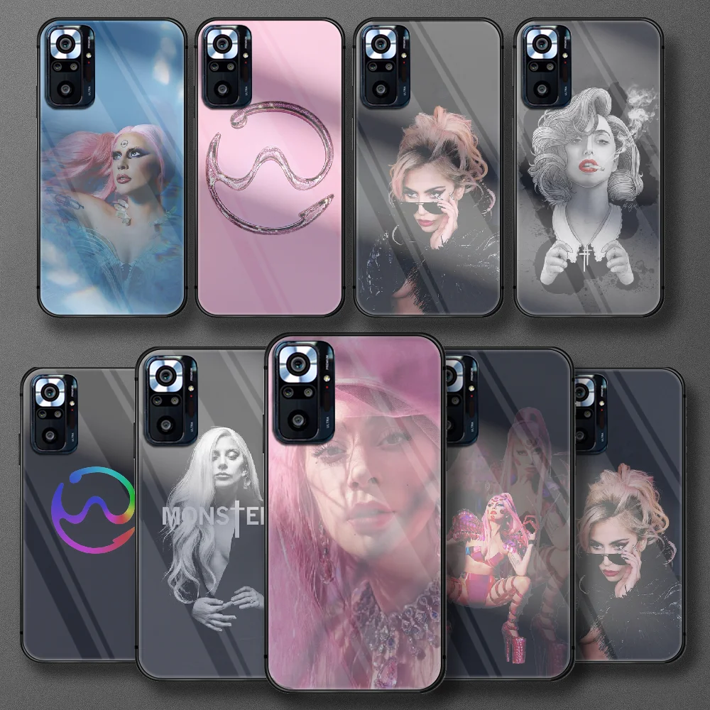 

Fashion Lady Gaga Singer Tempered Glass Phone Case For Xiaomi Redmi Note 7 8 9 10 A C T S Pro K40 Cover Cell 3D Hot Luxury Black