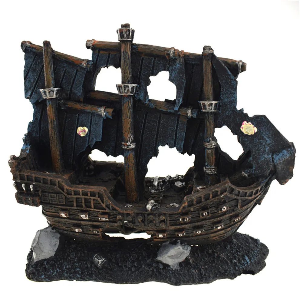 

Fish Tank Ornament Aquarium Landscaping Shelter Artificial Boat Resin Fishing Aquatic Decorations Model