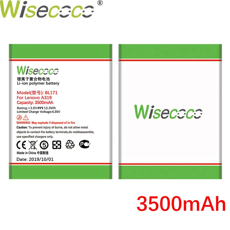 Wisecoco 3500 мАч BL171 Батарея для lenovo A319 A60 A500 A65 A390 A368 A390T A356 A370E A376 телефон Новейшее производственное Батарея