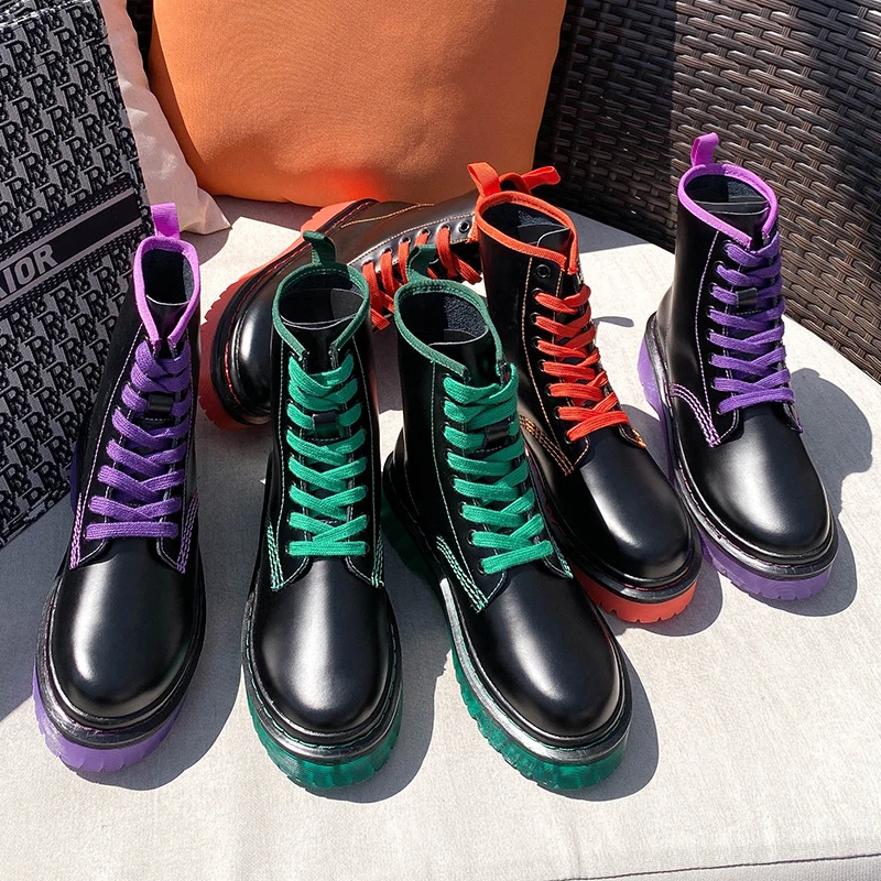 

Fashion Women Boots Genuine Leather Ankle Boots British Style Autumn Winter Platform Shoes Fashion Motorcycle Boots Ladies