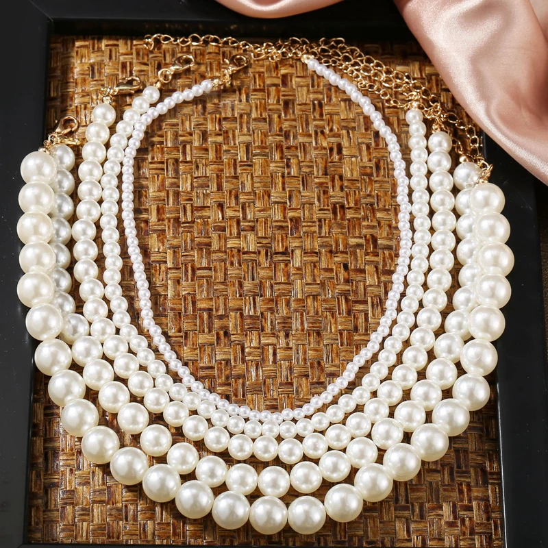 

Fashion Beads Chain Pearls Choker Necklace for Female Bride White Imitation Pearl Necklaces Women Pendant Couple Wedding Jewelry