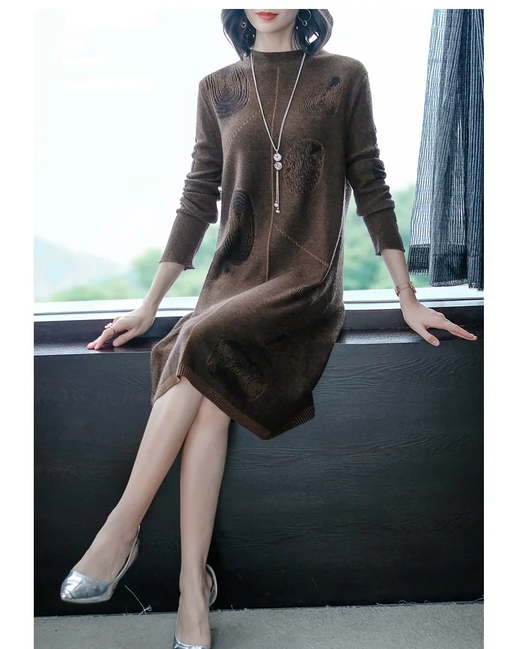 Модный вязаный женский пуловер с длинным рукавом и принтом свободный свитер