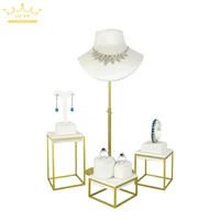 gold quality plating stainless steel jewelry earring display necklace showcase white pu jewelry display stand