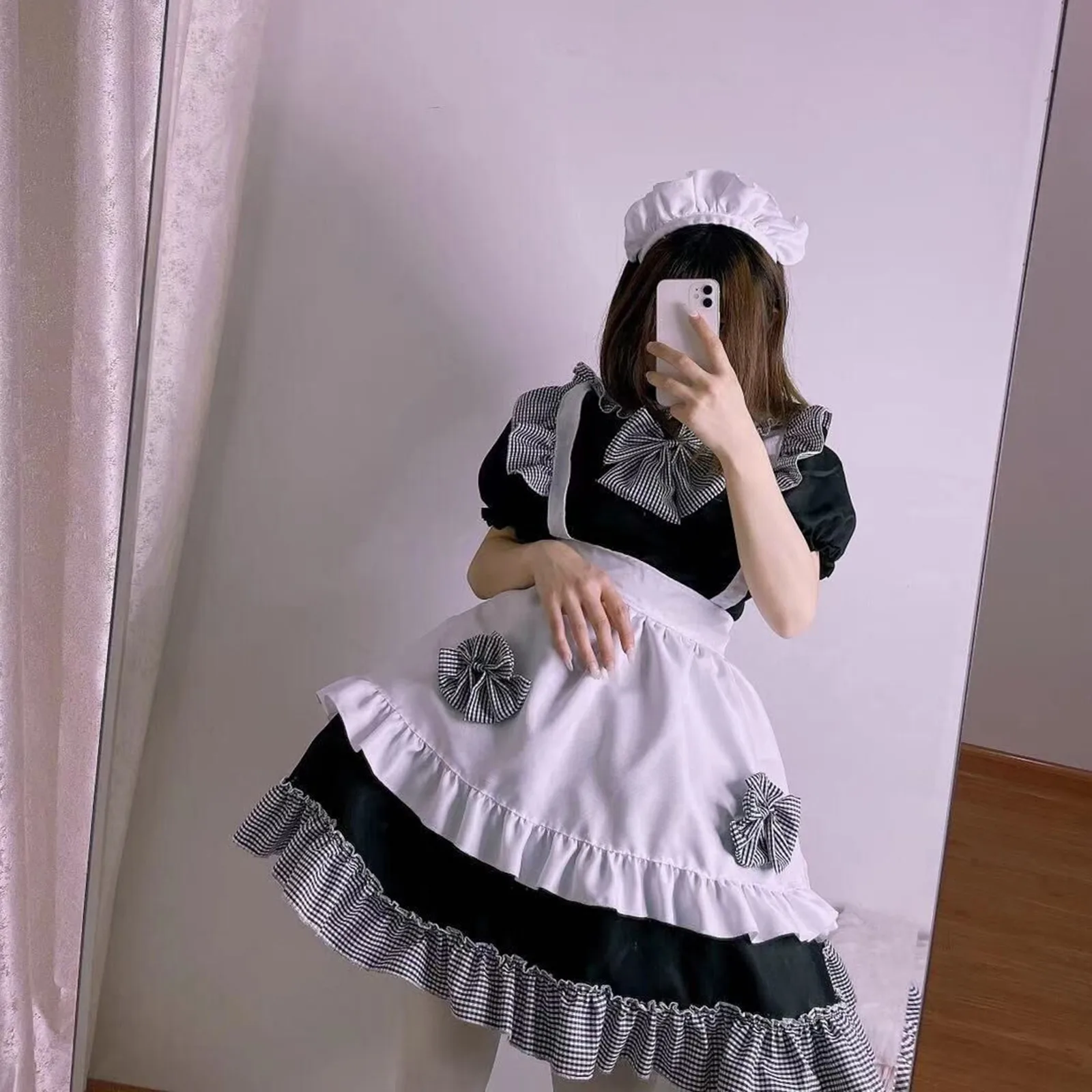 

Ladies Lolita Skirt Japan Lady Women Lace Long Sleeve Bowtie Cosplay Costumes Party Dress With Bow Gothic Dresses For Women 2021