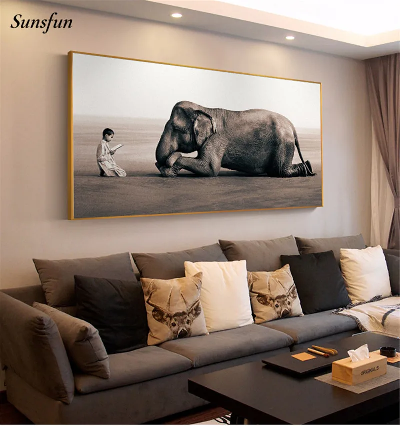 

Sunsfun Boy Elephant Girl Prayer Wall Art Canvas Posters and Prints Nordic Painting Wall Picture for Living Room Home Decor