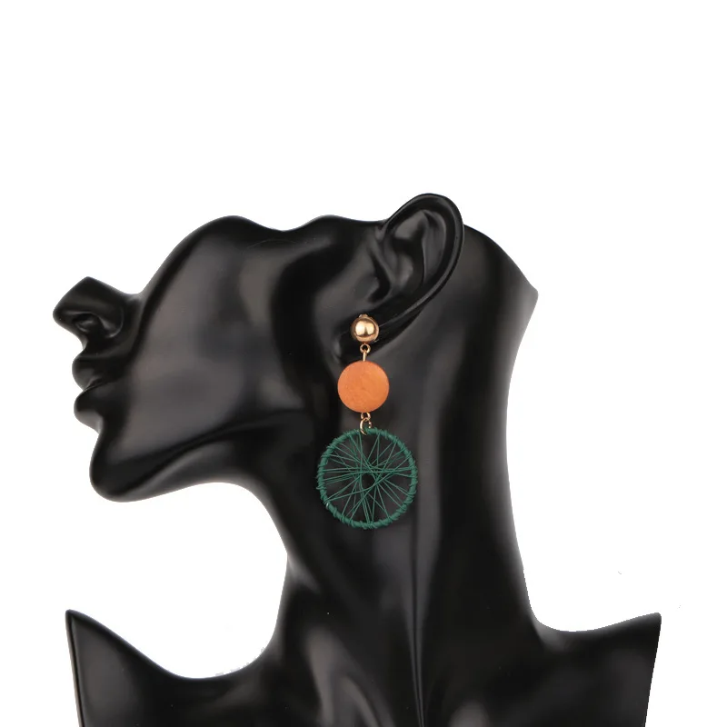 

Bohemian Round Woven Mesh Wooden Earrings For Women Ethnic Holiday Trendy Dangle Earrings Drop Earrings 2020 New Korean Design