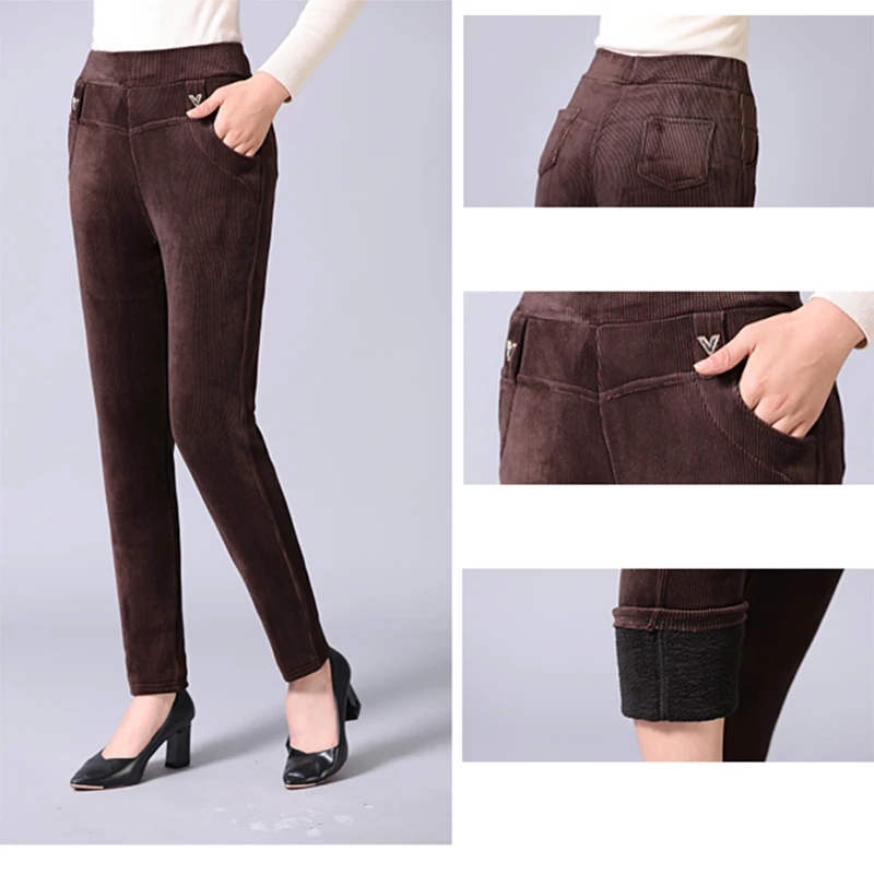 Женские повседневные Прямые зимние брюки с эластичной резинкой на талии|Брюки| |