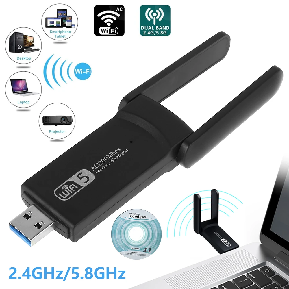 

USB Wi-Fi адаптер с антенной, 1200 Мбит/с, USB 3,0