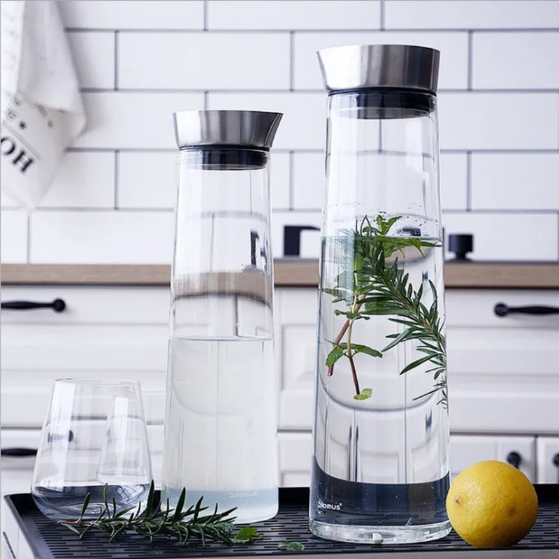 

1000mL 1500ml Thickened Glass Big water bottle Juice Glass Pitcher Bottle ith Stainless Steel Lid Carafe Kitchen Refrigerator