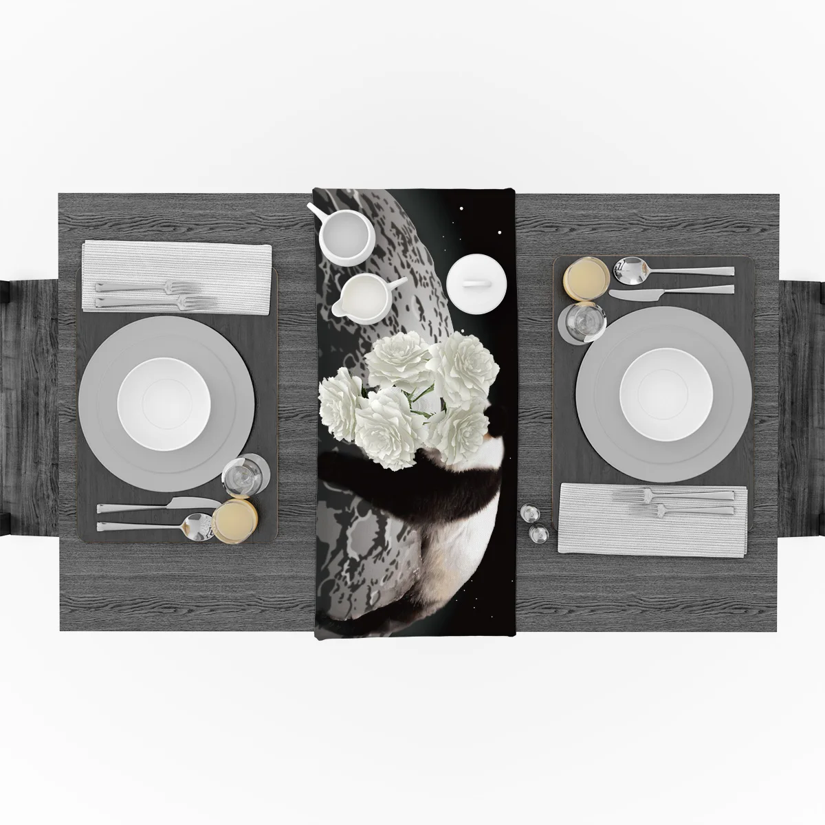 Moon Night Sky Panda Table Runner Flag Home Party Decorative Tablecloth Runners | Дом и сад