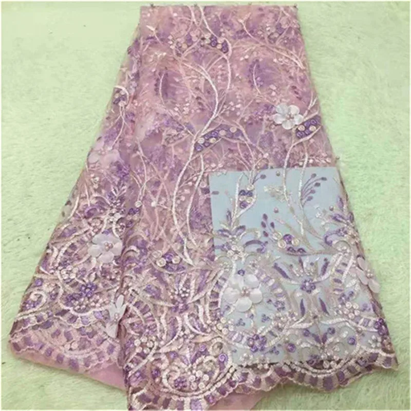 Последние нигерийские 3d цветы кружева ткани с бисером высокого качества Тюль
