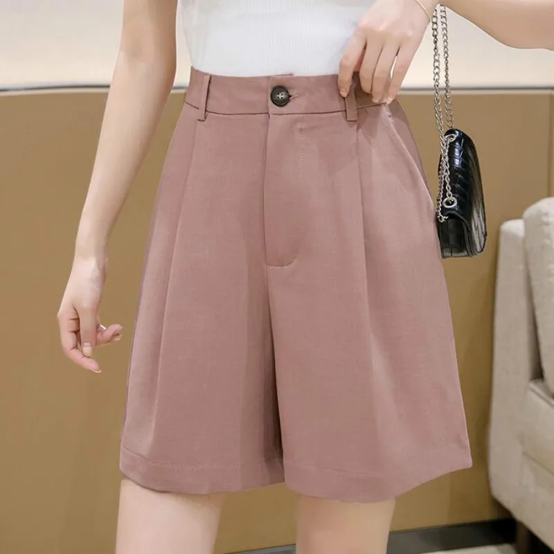 

2021 New High Waist Wide Leg Shorts Women Casual Loose Pleated Shorts Spring Summer Female All-match Shorts