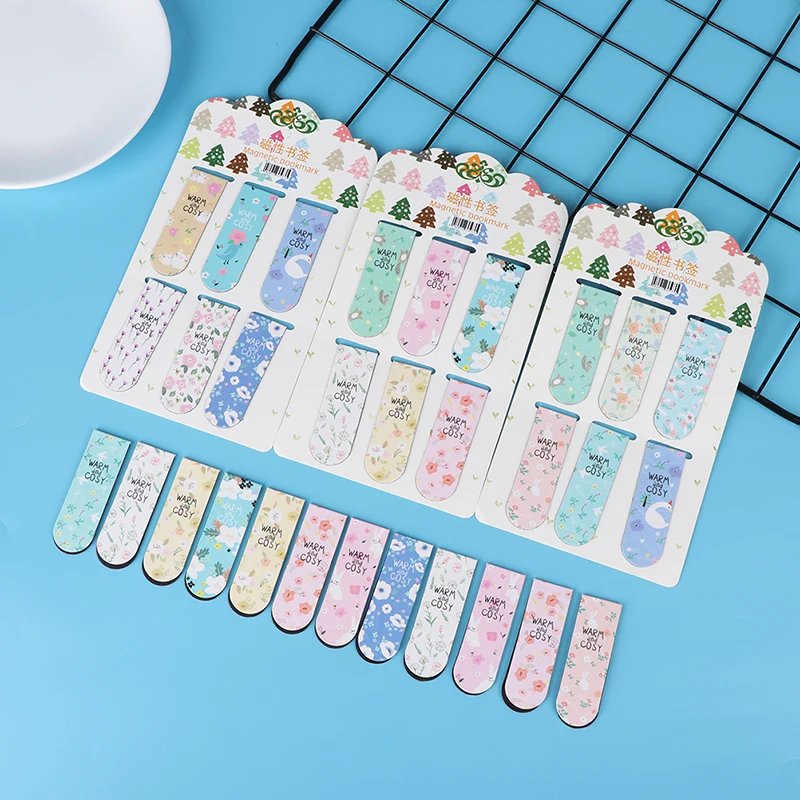 

6pcs/set colored flowers magnetic bookmarks stationery double sided bookmark Office School Supplies Students 6*2cm