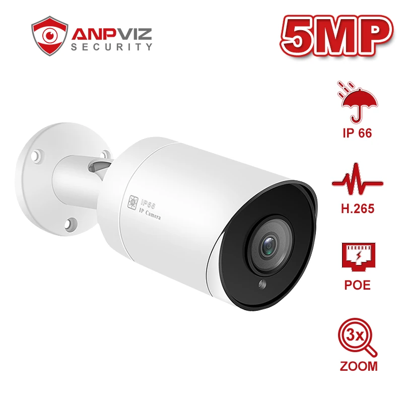 Ip-камера Anpviz 5MP 3X Zoom POE Bullet с аудио-камерой для дома/улицы защищающая от
