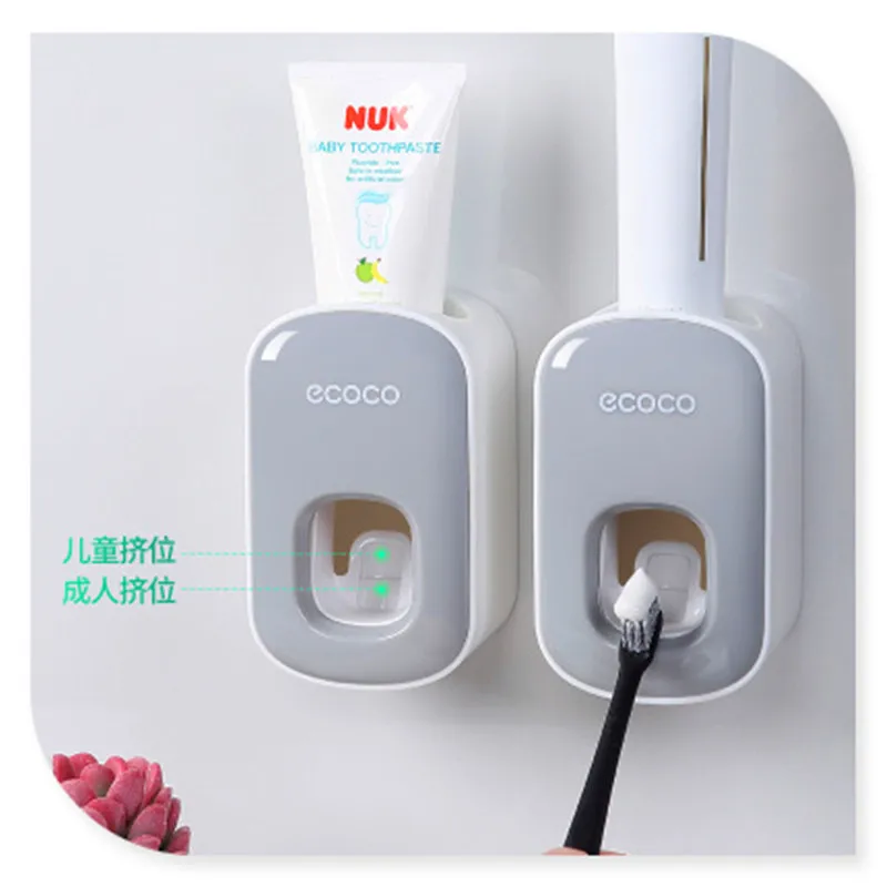 

2020 new bathroom accessories set automatic toothpaste dispenser toothpaste extruder wall mount bracket toothbrush extruder brac