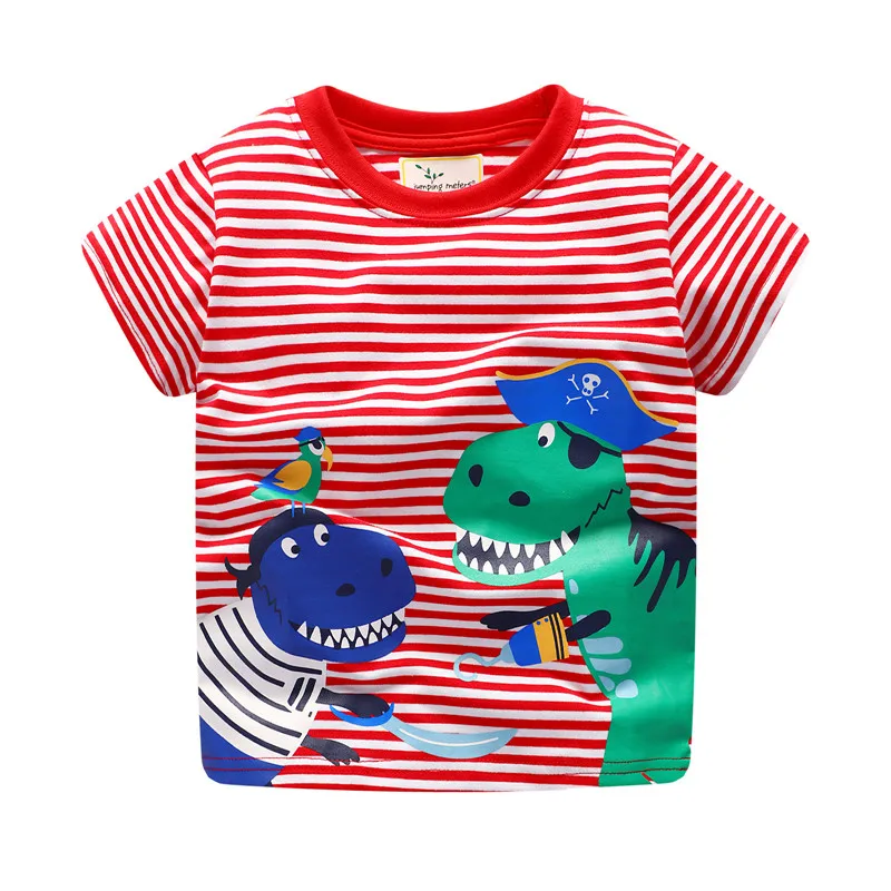 Jumping meters Summer Boys girls T shirts dinosaurs cotton baby boys tees tops stripe o-neck kids short sleeve t | Мать и ребенок