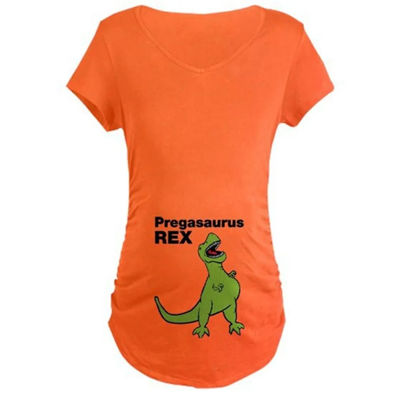 

Cartoon Dinosaur Printed Tee Shirt For Pregnant Women Tee Clothes Plus Size 3XL Maternity Tops Short T Shirts Pregnancy Clothing