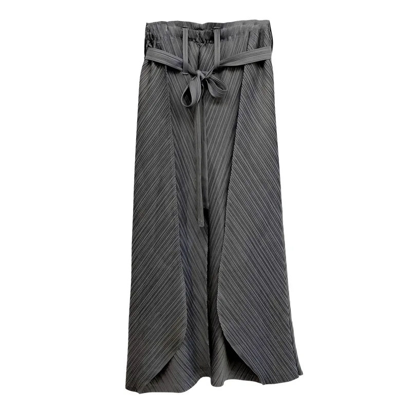 

2021 Spring and Summer Korean Fashion New Casual Loose Women's Trousers Elegant Temperament Pleated Lace-up High-waist Trousers