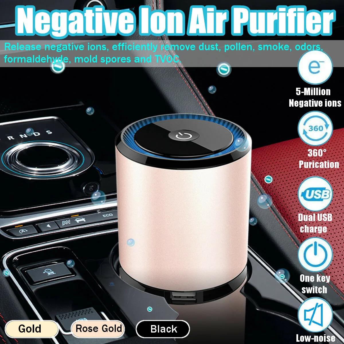 

Negative Ions Air Purifier Cleaner PM2.5 Odors Eliminator for Car Home