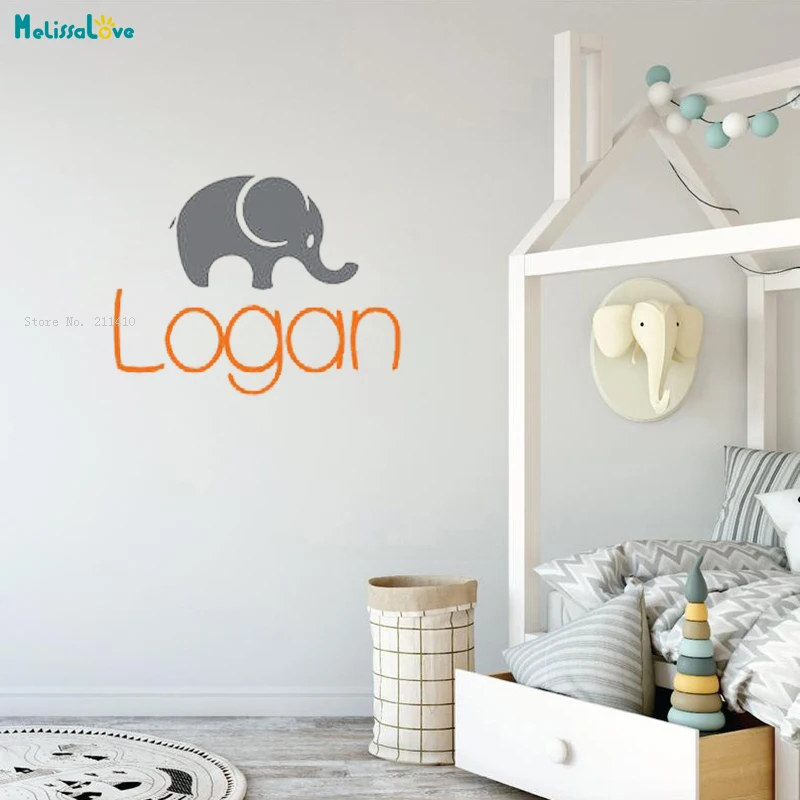 Elephant Wall Decals Personalized Name Custom Two Colors Nursery Decor for Kids Baby Bedroom Removabe Murals TY2507 | Дом и сад