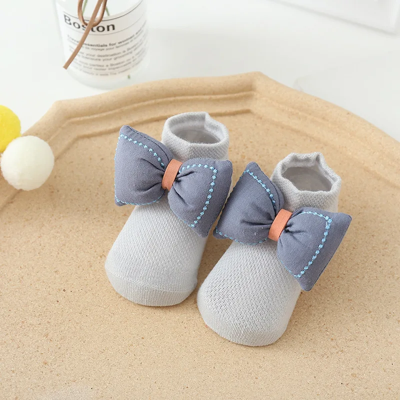 5Pairs/lot 0-3 Yrs old mesh children's boat socks girls boys toddlers combed cotton newborn socks large bow decoration baby sock
