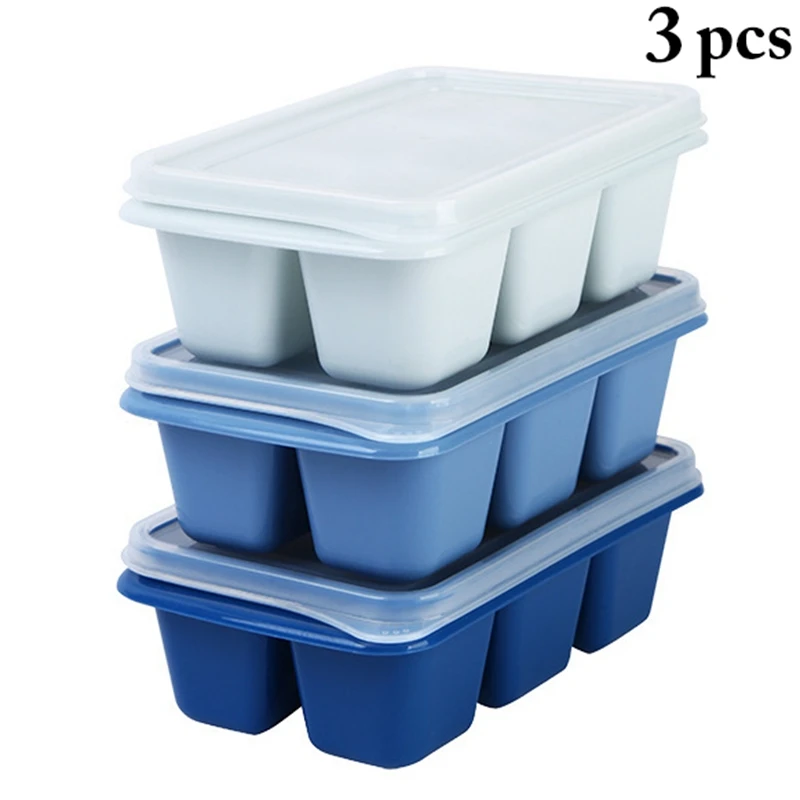 

3PCS 6Grids Ice Cube Tray Food Grade Silicone Ice Cube Maker Mold With Lid For Ice Cream Chocolate Party Whiskey Cocktail Drink