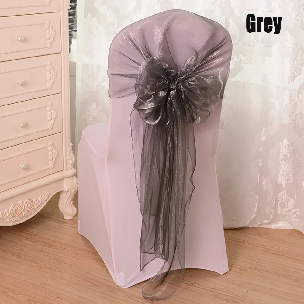 

Hot 25pcs/lot 65*275cm Red/Pink/Orange/Purple 16 Colors Organza Fabric Chair Bow Tie Sash For Hotel Banquet Wedding Party Decor