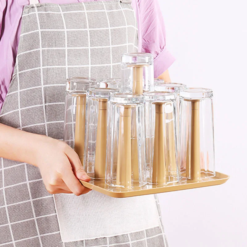 

Teacup Storage Rack Kitchen Accessories Household Eco Friendly Nordic Glass Cup Drain Rack Cup Holder Square Heightened Non-Slip