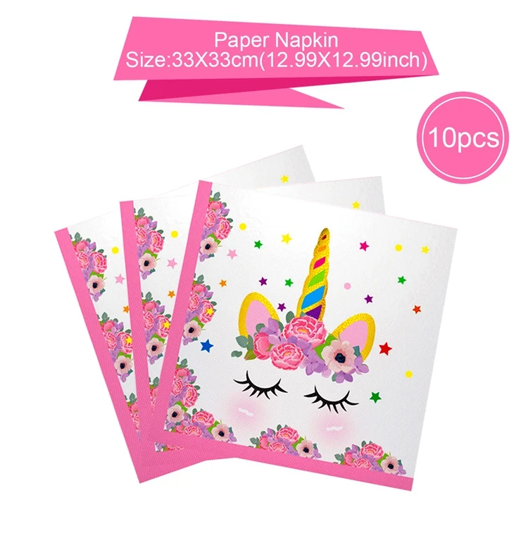 10pcs Napkin QIFU новая посуда с единорогом детская вечеринка дня рождения события одноразовые тарелки с единорогом салфетки чашки с единорогом принадлежности для дня рождения - Цвет: 10pcs Napkin