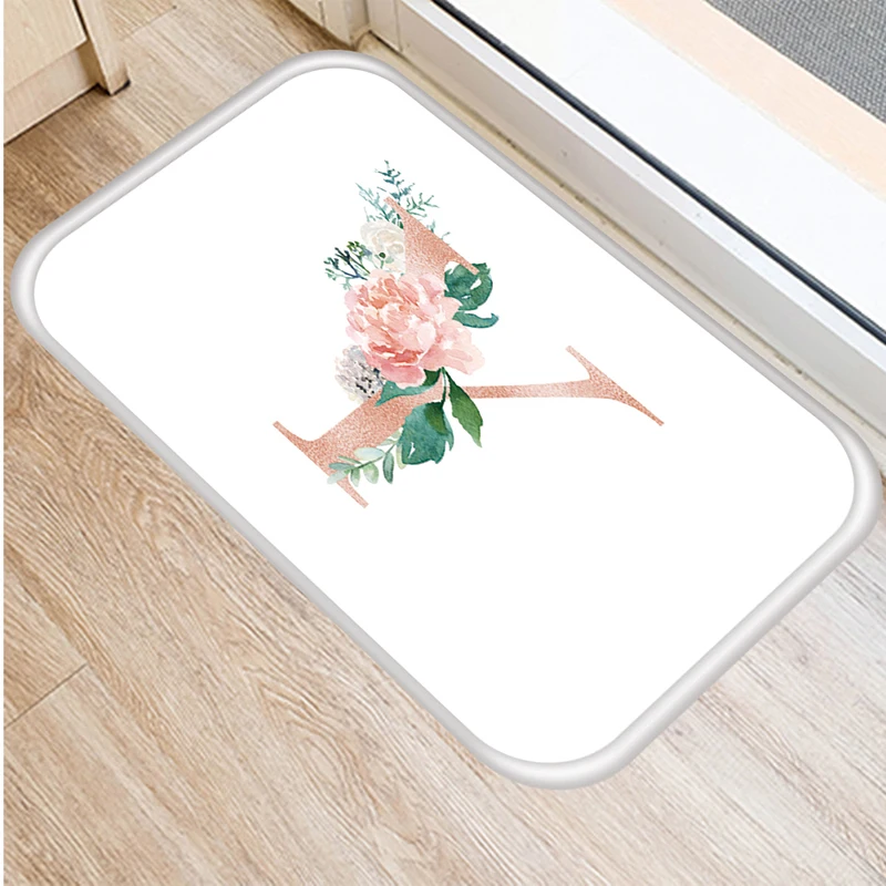 

Rose Golden Flower Letter Pattern 40*60 Kitchen Entrance Door Mat Coral Velvet Carpet Rubber Indoor Floor Mats Non-Anti-Slip Rug